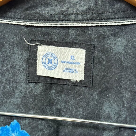 Hurley Mens Floral Button-Up Shirt Black Blue Hawaiian Short Sleeve Size XL - Picture 6 of 11